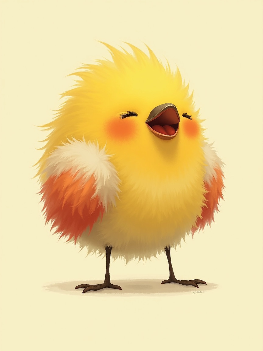 Fluffy Yellow Chick with Joyful Expression and Warmth