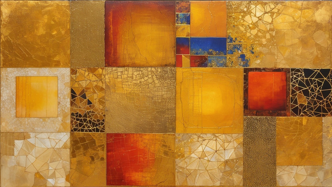 Abstract Composition of Gold and Warm-Toned Shapes
