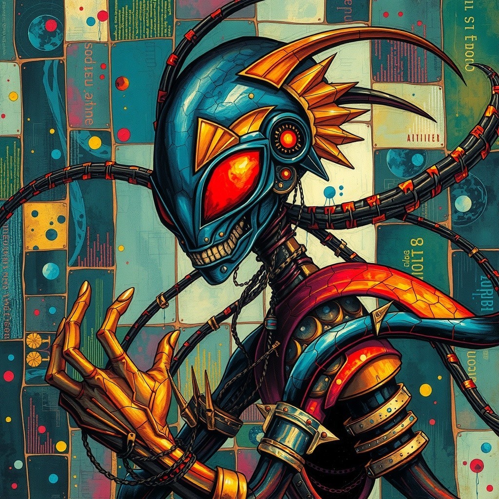 Futuristic Biomechanical Character with Metallic Design