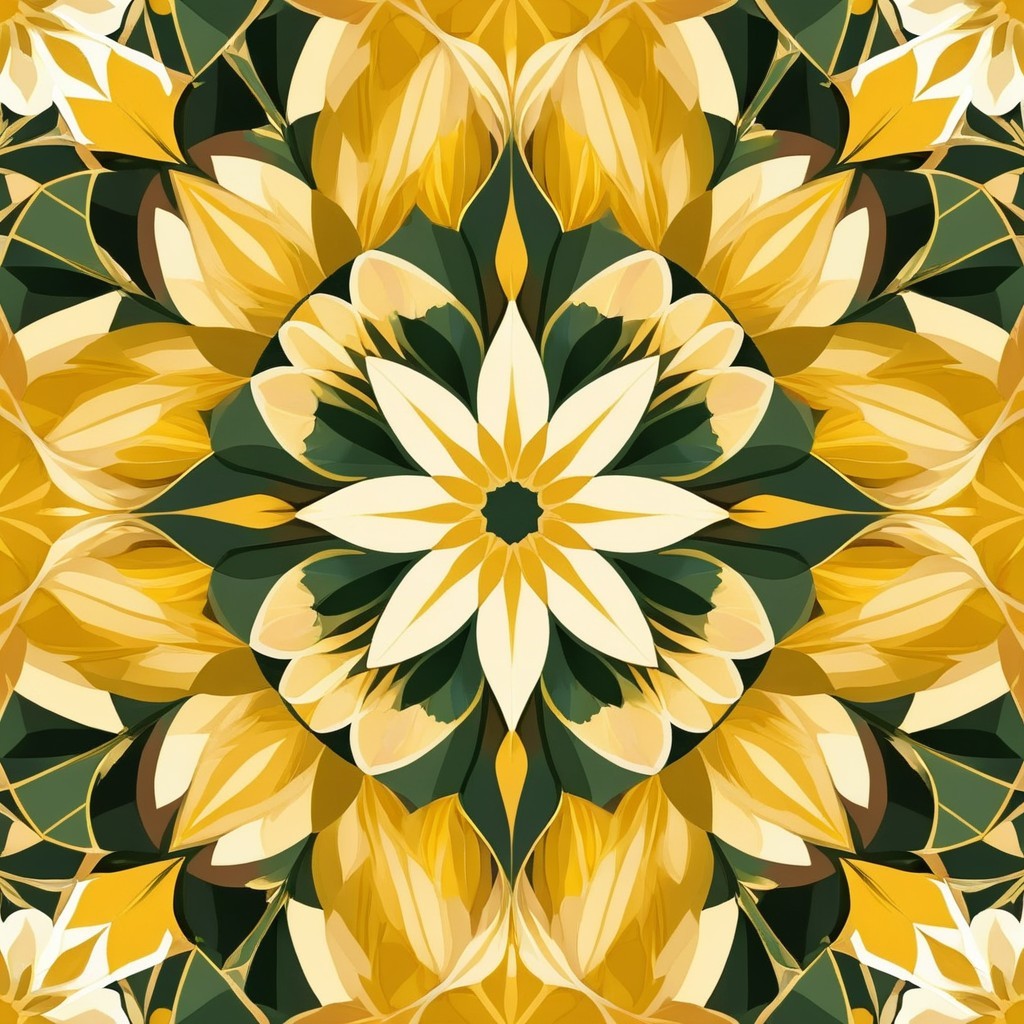 Vibrant Floral Symmetrical Pattern in Yellow and Green