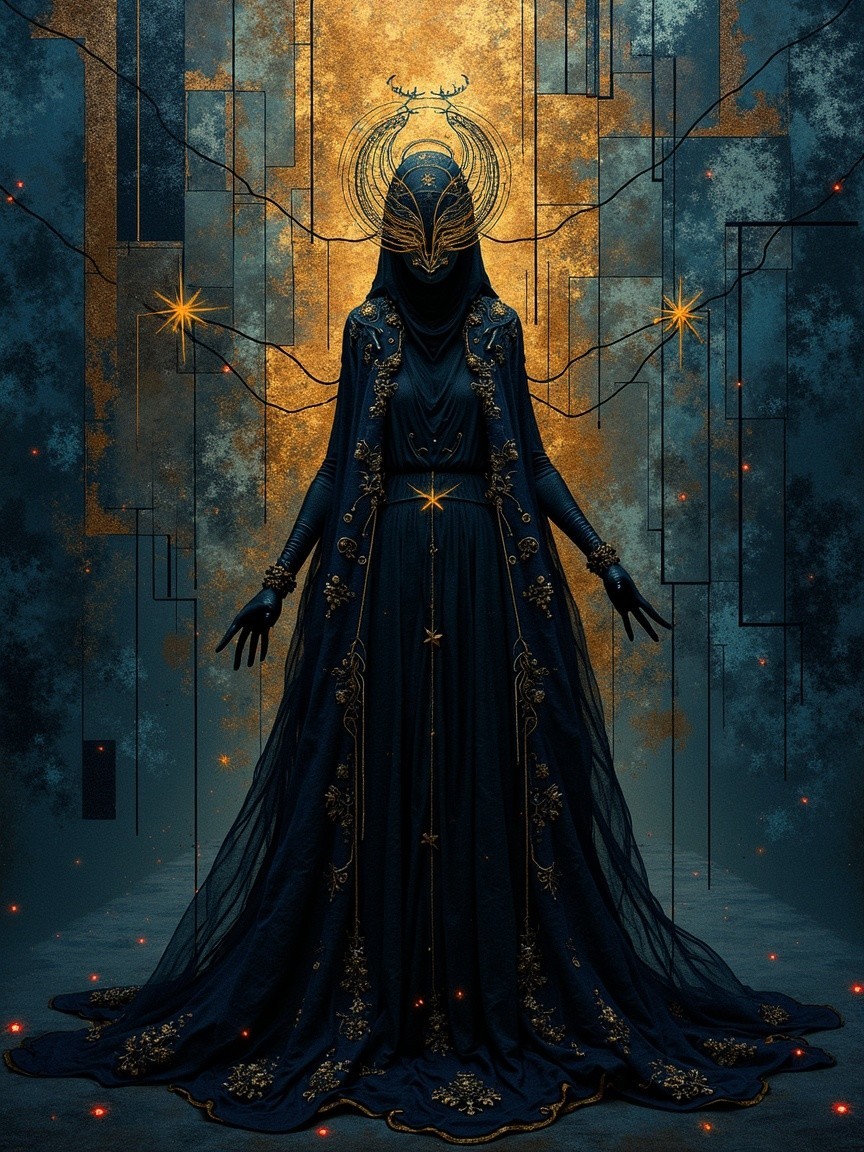 Mysterious Cloaked Figure in Ethereal Setting
