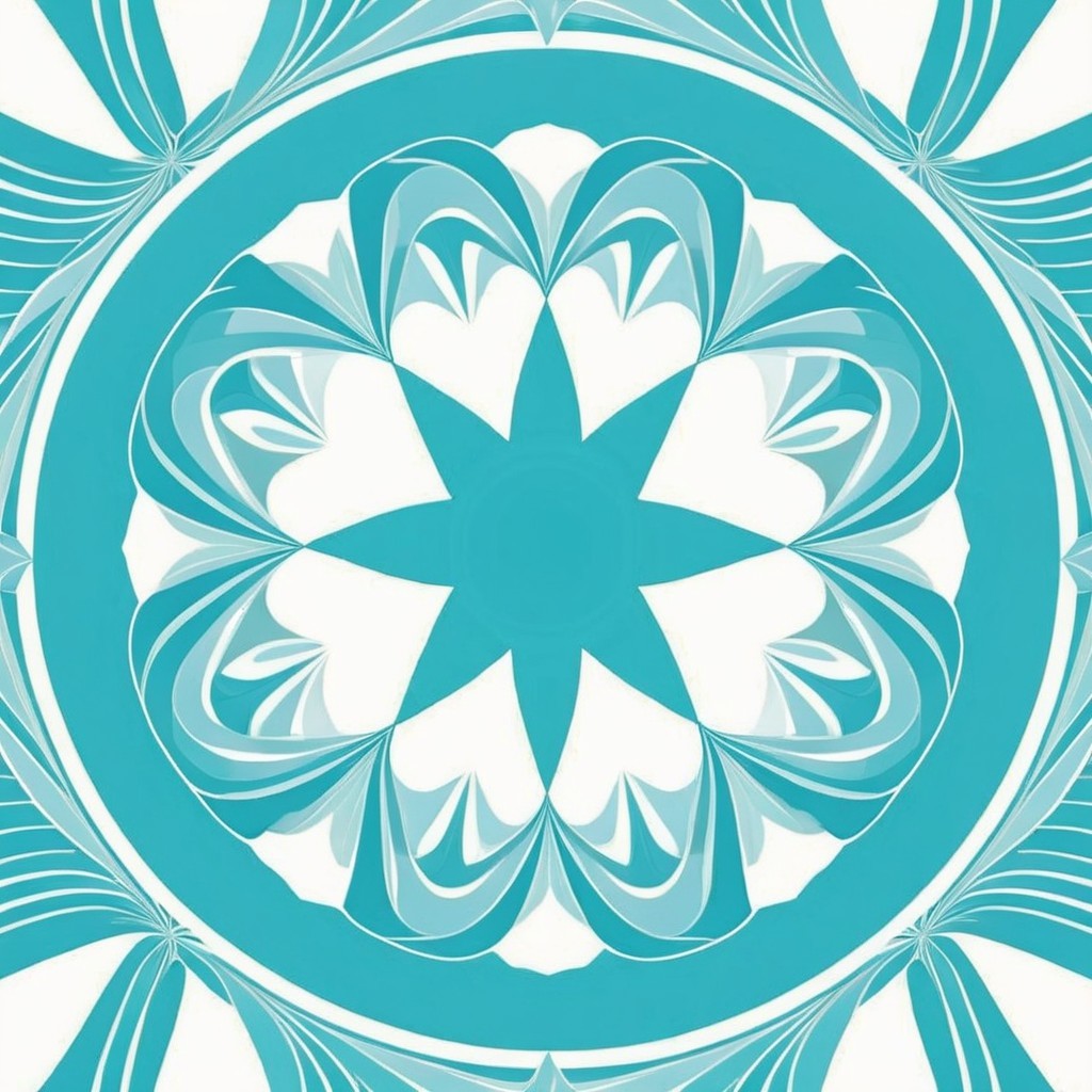 Symmetrical turquoise and white mandala design