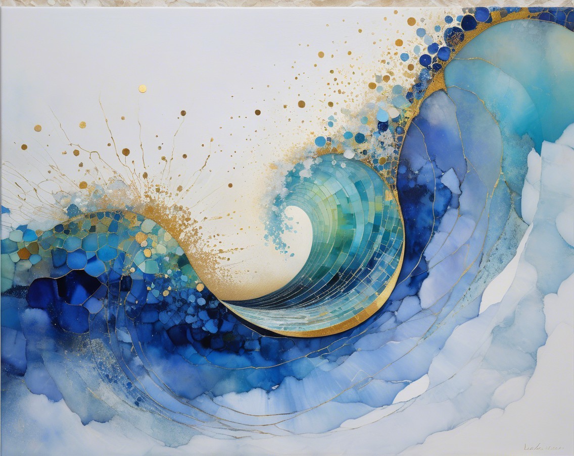 Vibrant Abstract Art of Dynamic Blue Wave with Textures