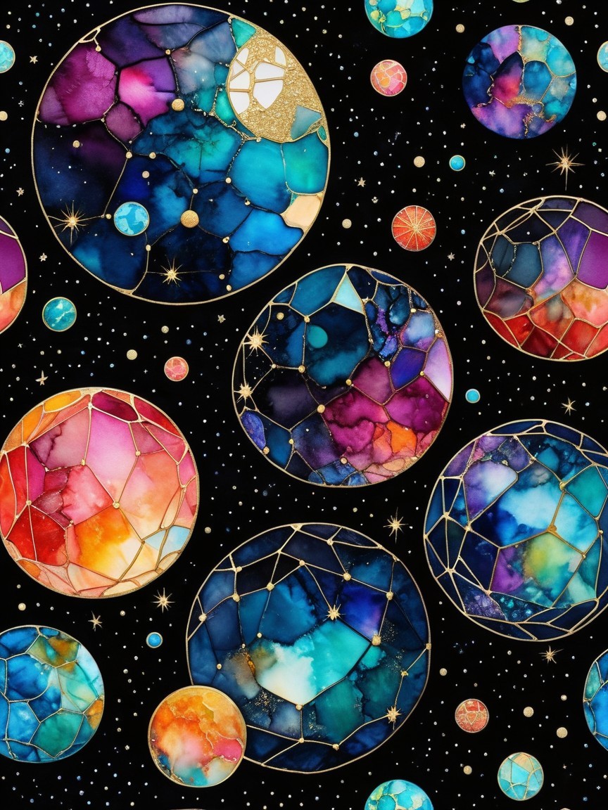 Vibrant Cosmic Design with Watercolor Planets