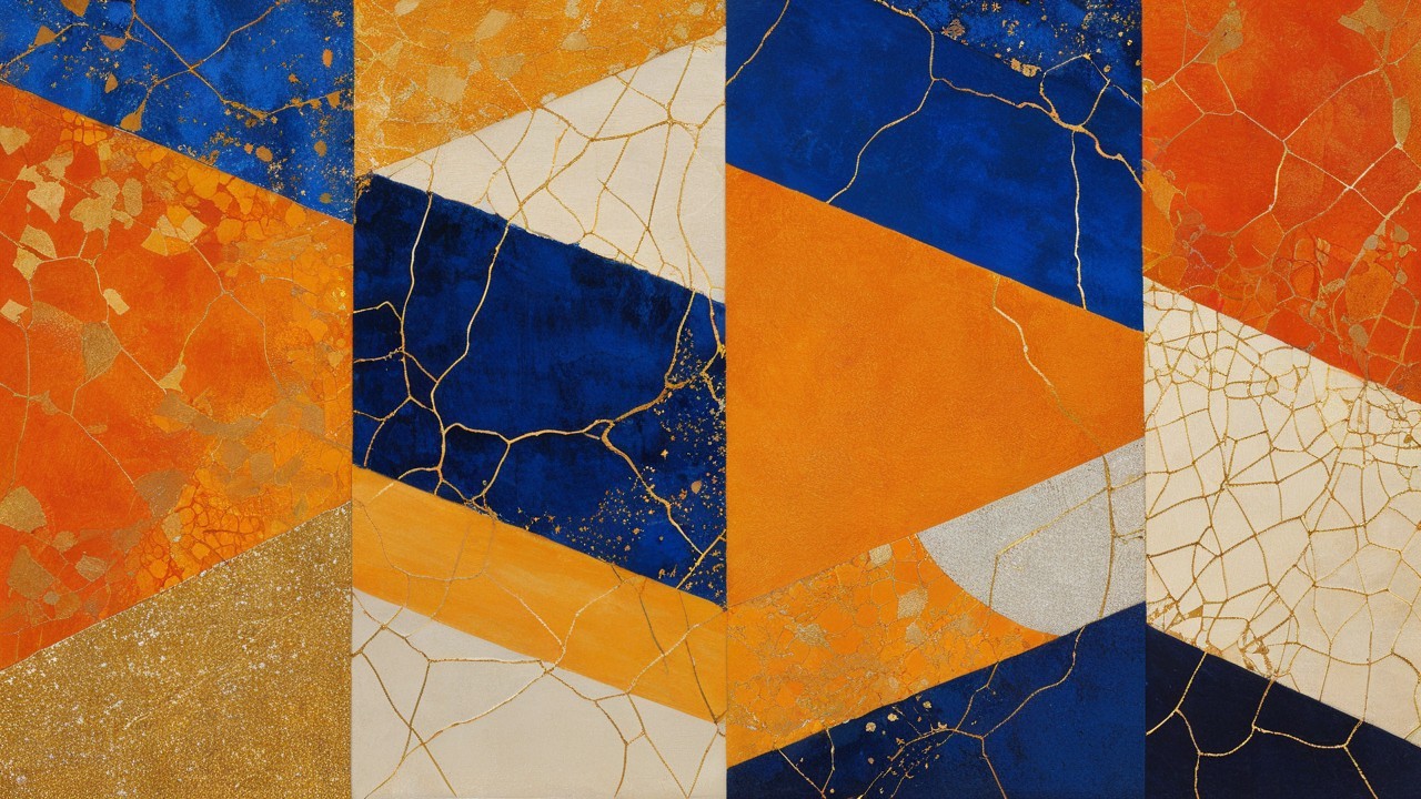 Abstract Artwork with Orange and Blue Geometric Shapes