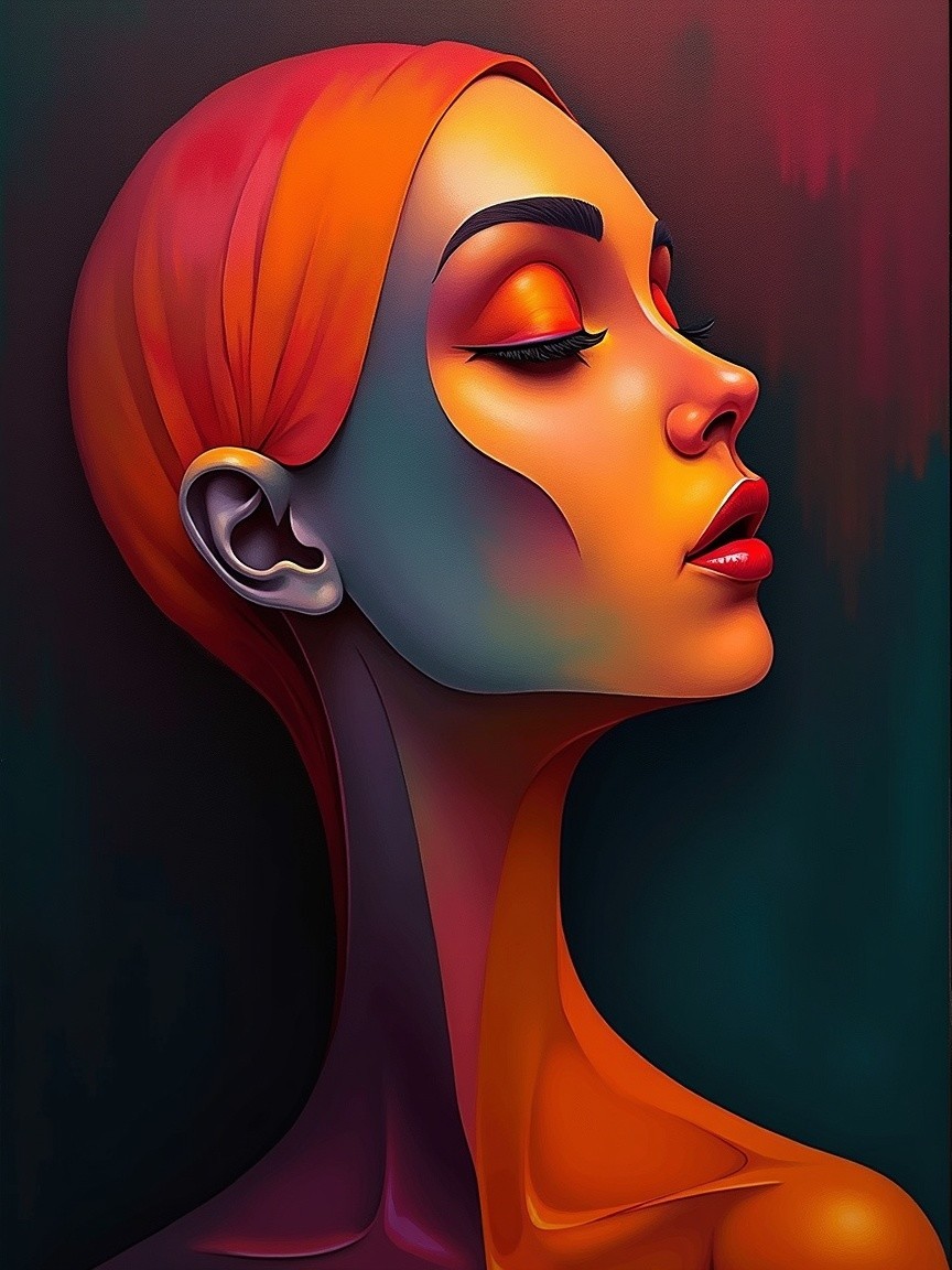 Stylized Portrait of a Woman in Vibrant Colors