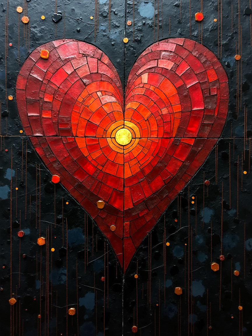 Mosaic Heart Design in Red and Orange Shades