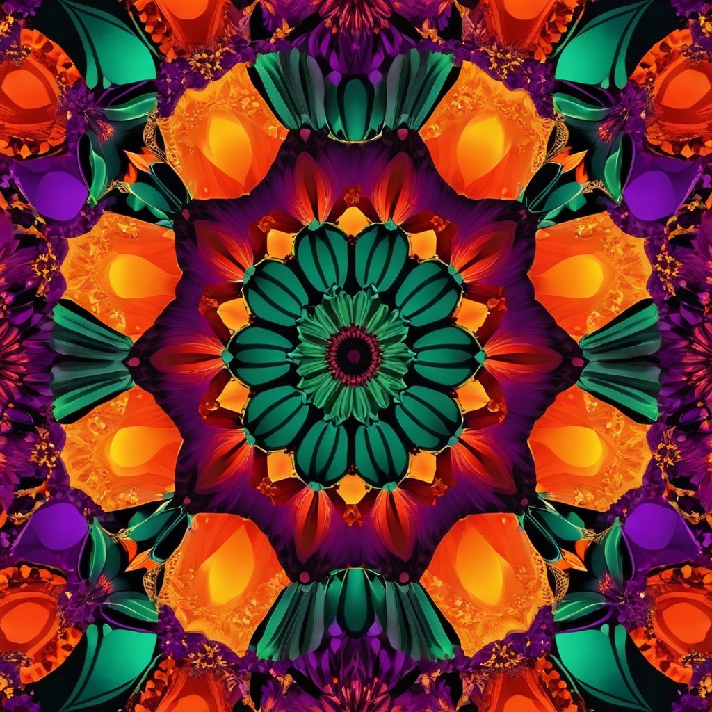 Vibrant Kaleidoscopic Design with Floral Patterns