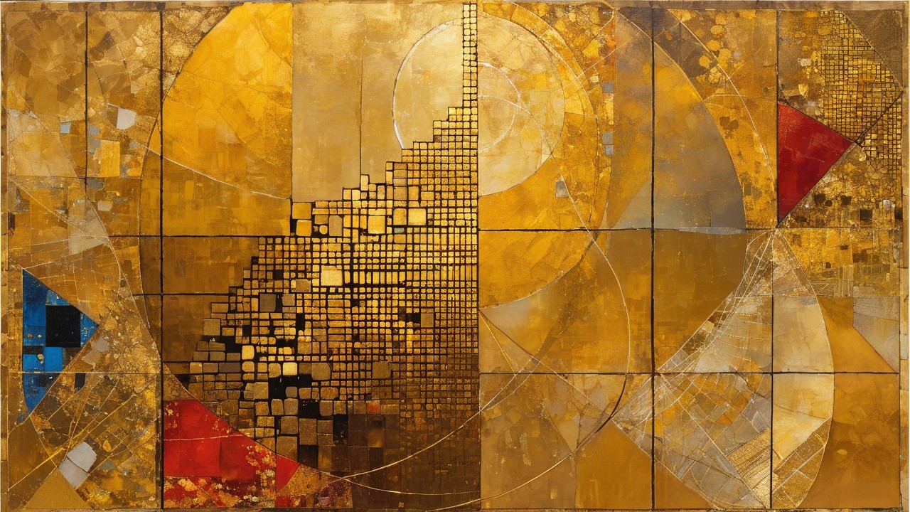 Abstract Composition with Warm Gold and Geometric Shapes