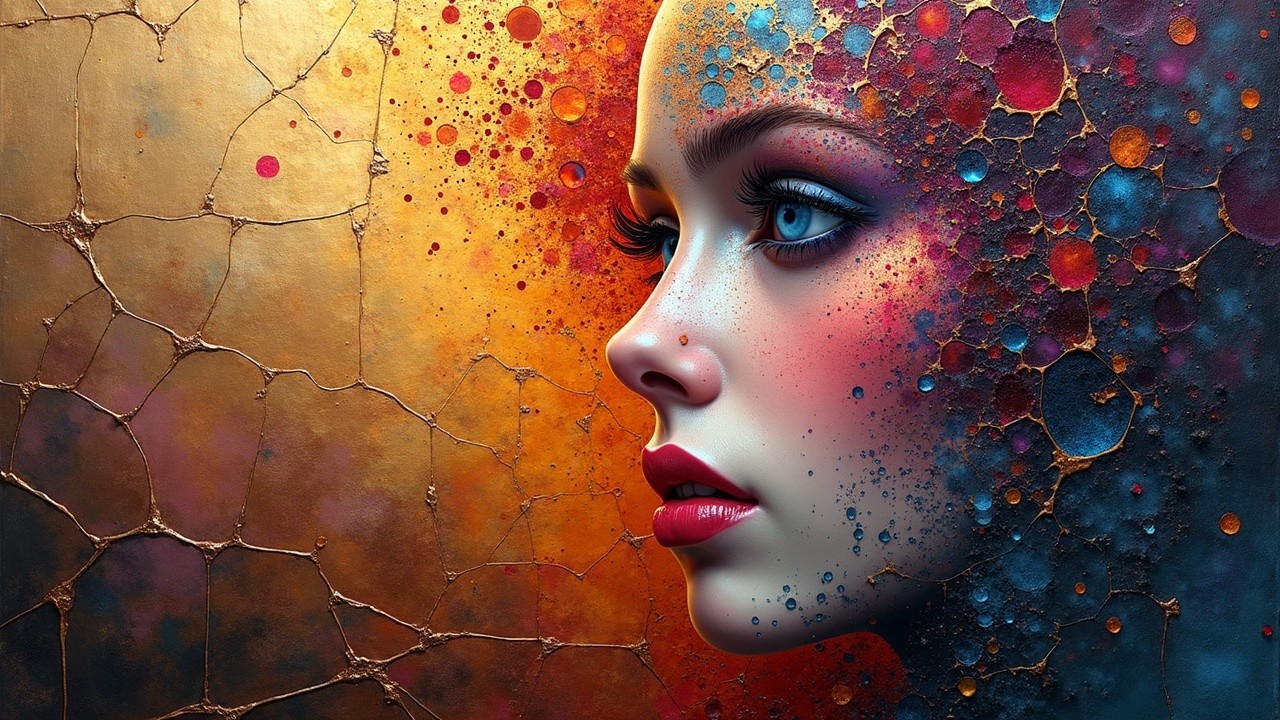 Striking Female Profile with Mosaic Patterns and Colors