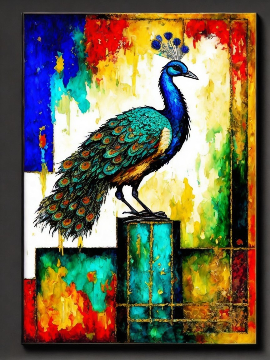 Vibrant Peacock Artwork with Colorful Background