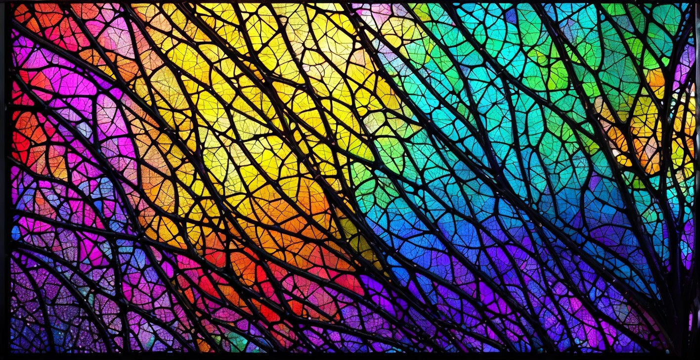Vibrant Stained Glass Pattern with Colorful Transition