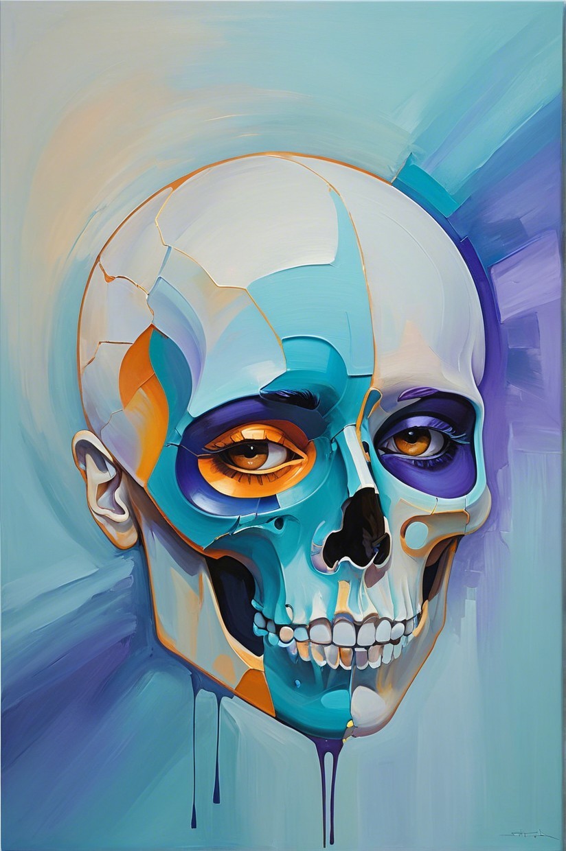 Stylized Skull with Vibrant Colors and Abstract Shapes