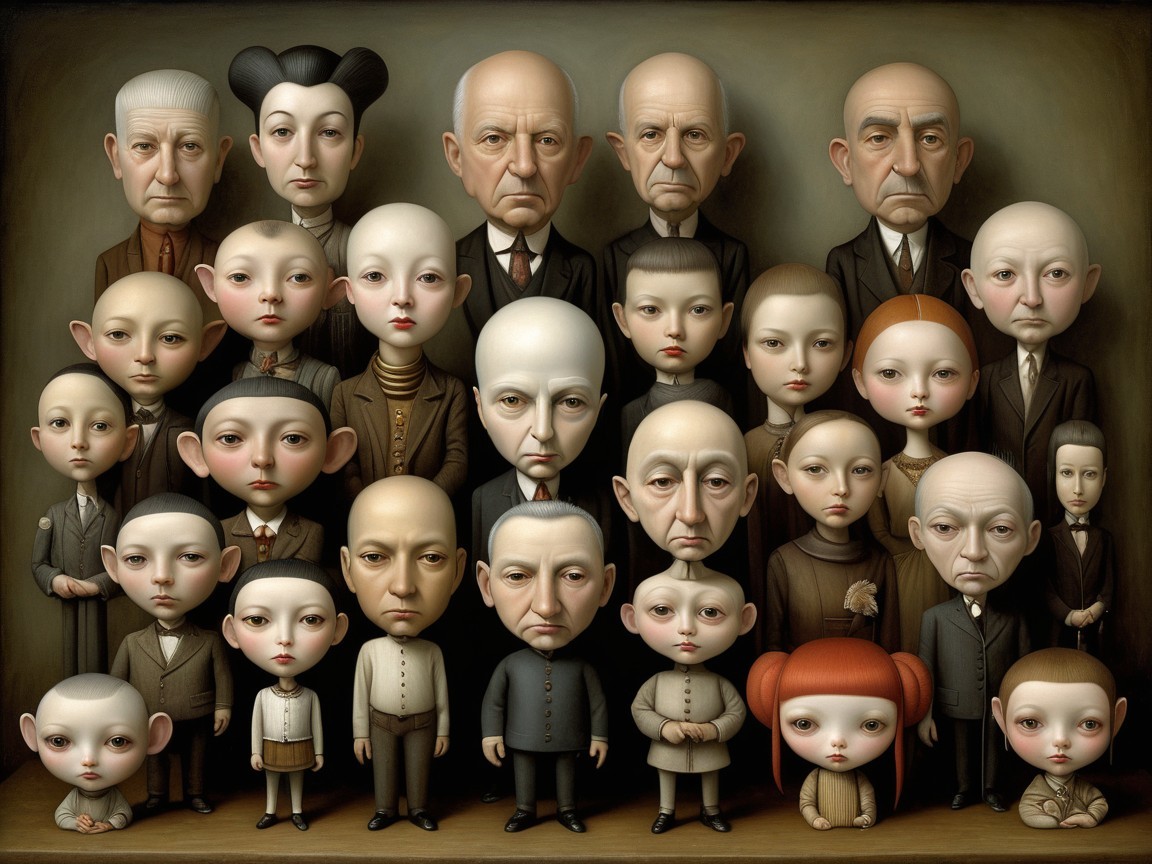 Cartoonish Characters in Vintage Formal Attire Grid