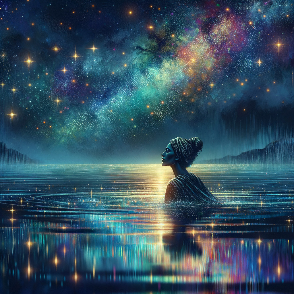 Woman in Water Under Starry Night Sky