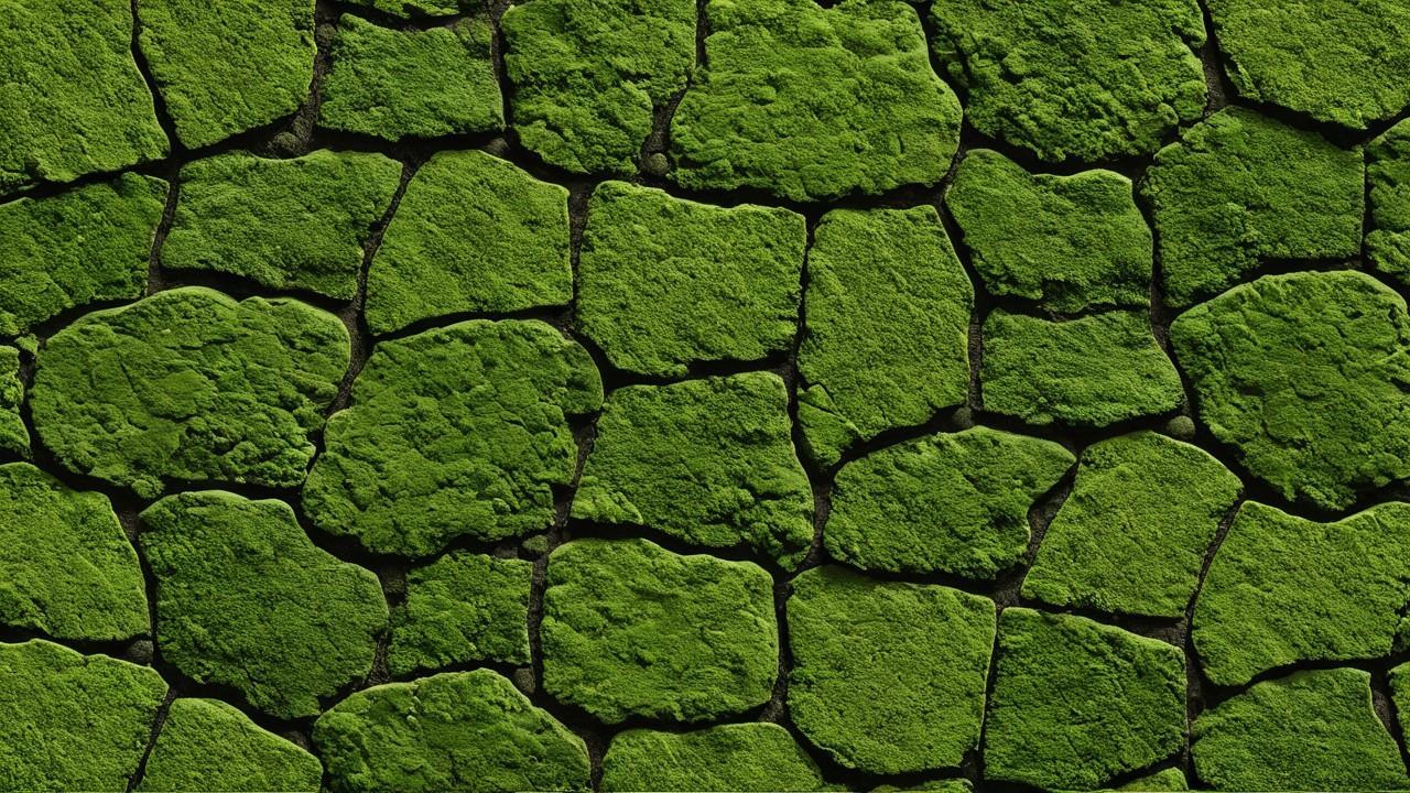 Textured Rock Pattern with Vibrant Green Moss