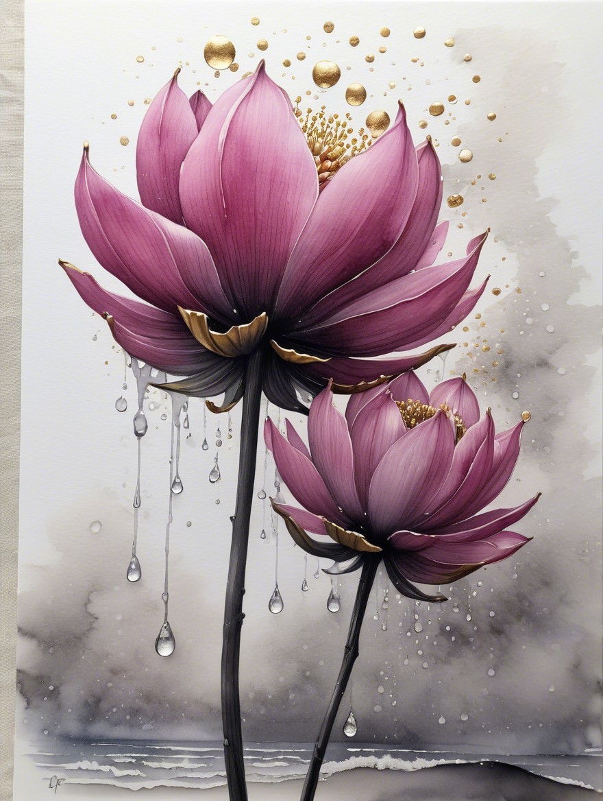 Vibrant Pink Lotus Flowers with Water Droplets