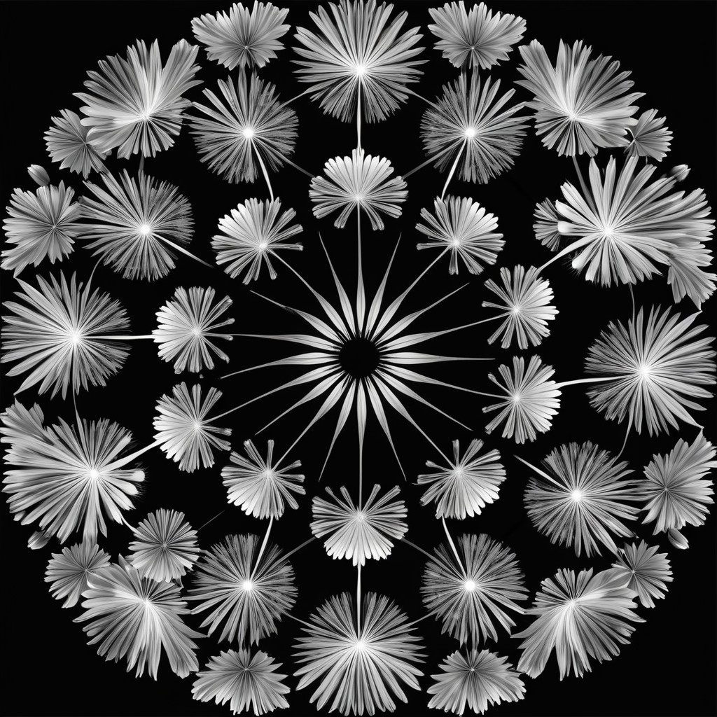 Symmetrical Floral Motifs on Black Background