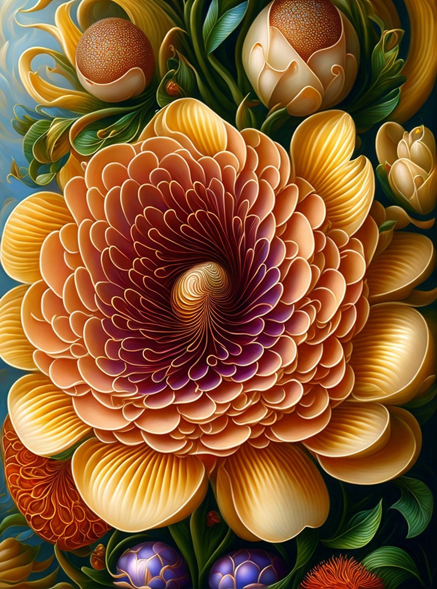 Vibrant Floral Composition with Spiraling Flower Design