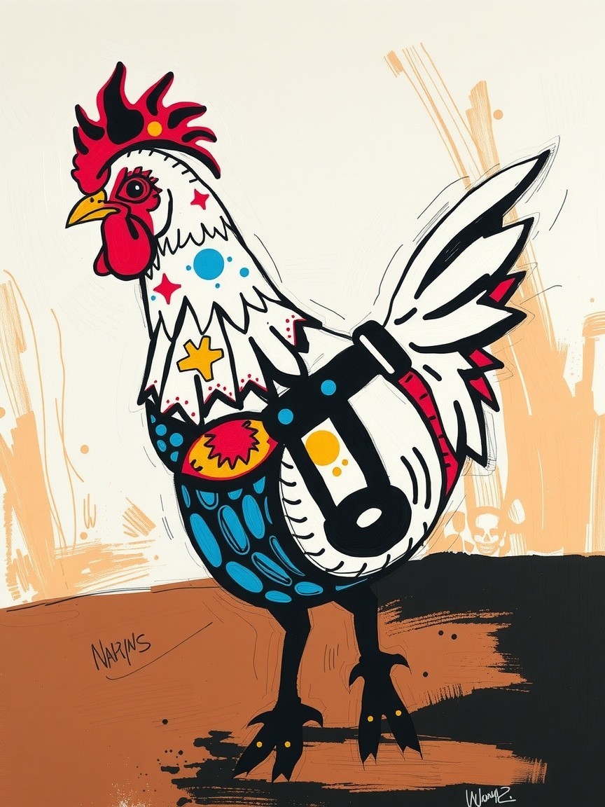 Vibrant Stylized Rooster with Whimsical Patterns
