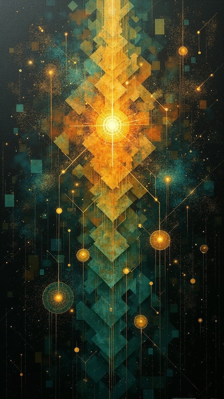 Abstract Geometric Composition in Blue and Gold