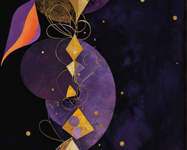 Abstract Composition with Purple, Gold, and Orange Shapes