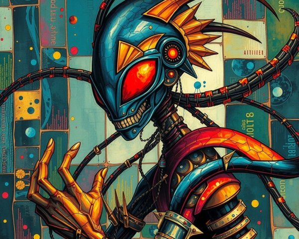 Futuristic Biomechanical Character with Metallic Design