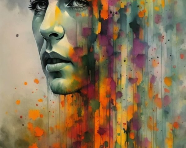 Portrait of a woman's face with colorful abstraction