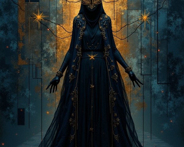 Mysterious Cloaked Figure in Ethereal Setting