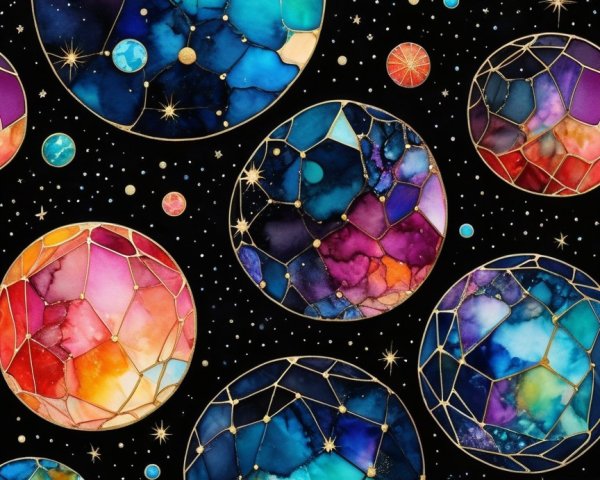 Vibrant Cosmic Design with Watercolor Planets
