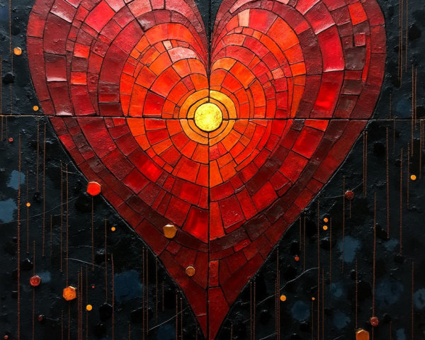 Mosaic Heart Design in Red and Orange Shades
