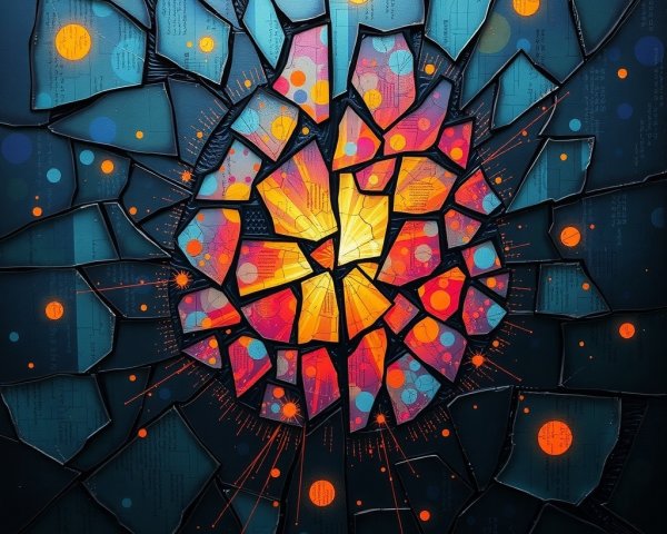 Colorful Explosion with Fragmented Edges on Blue Background
