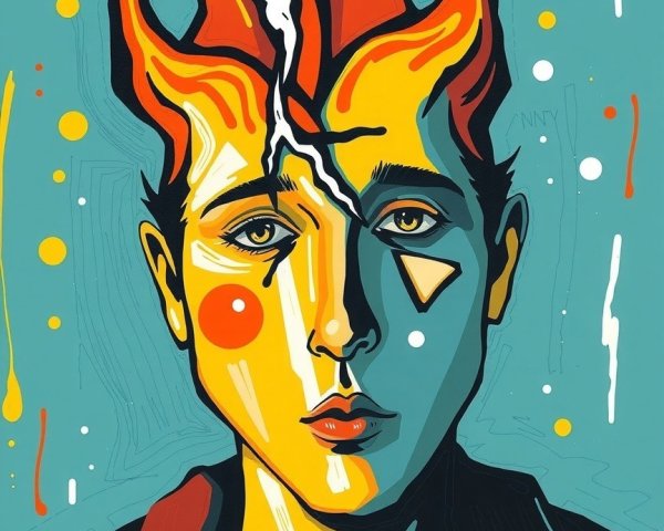 Stylized portrait with flames and bold colors
