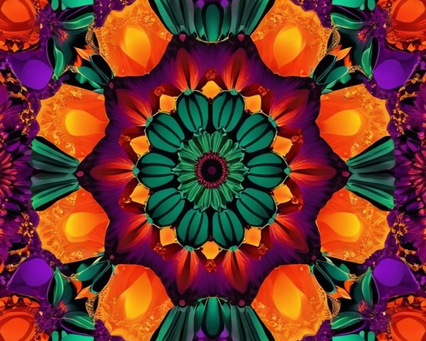 Vibrant Kaleidoscopic Design with Floral Patterns