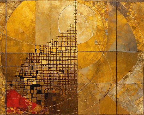 Abstract Composition with Warm Gold and Geometric Shapes