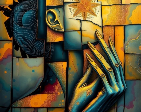 Stylized Figure with Abstract Mosaic Background
