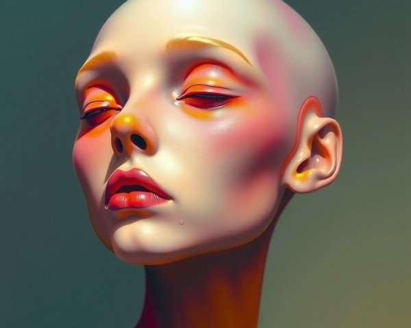 Stylized humanoid figure with vibrant colors and serene expression
