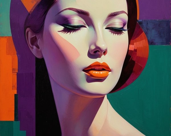 Stylized portrait of a serene woman with vibrant colors