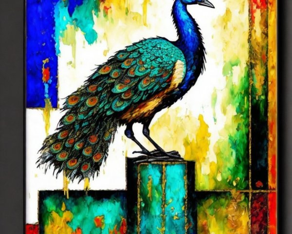 Vibrant Peacock Artwork with Colorful Background