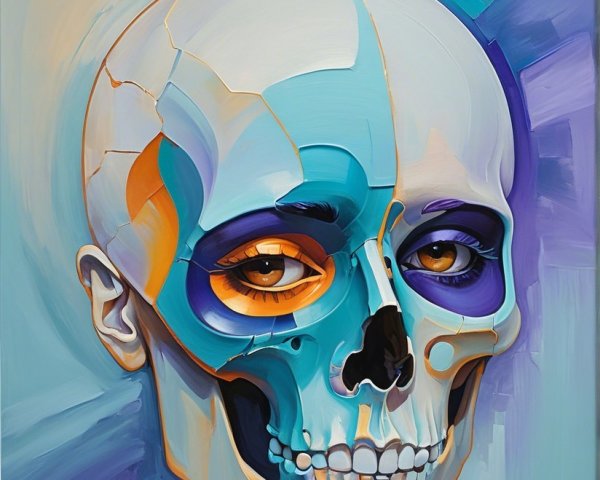 Stylized Skull with Vibrant Colors and Abstract Shapes