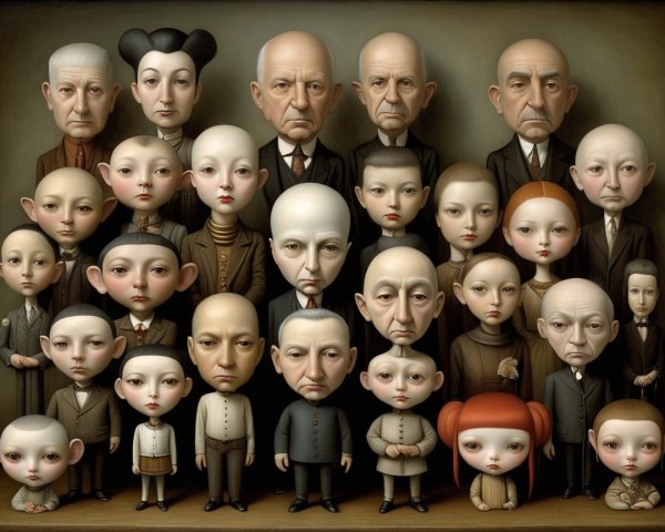 Cartoonish Characters in Vintage Formal Attire Grid