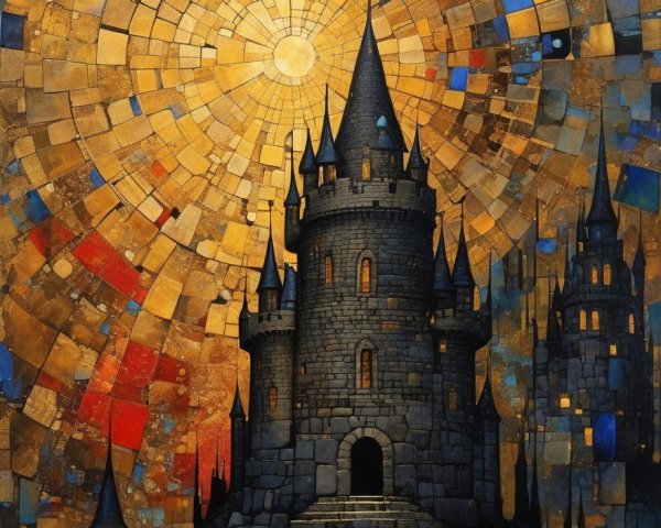 Majestic castle on a hill with vibrant sky backdrop