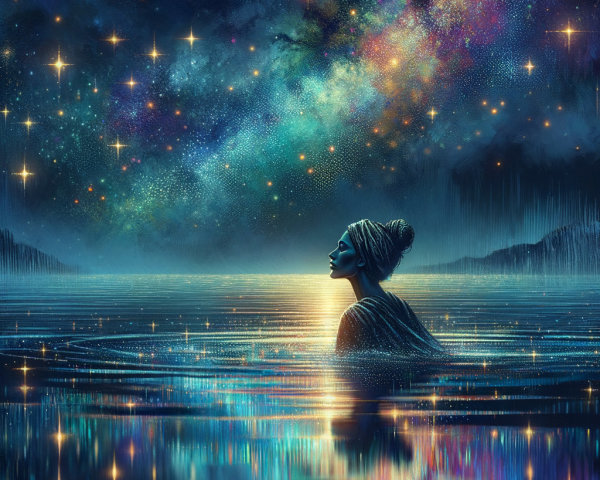 Woman in Water Under Starry Night Sky