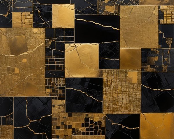 Abstract Black and Gold Geometric Mosaic Artwork