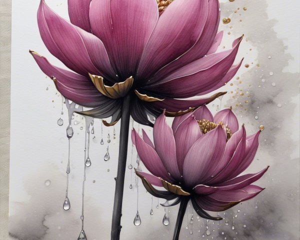 Vibrant Pink Lotus Flowers with Water Droplets