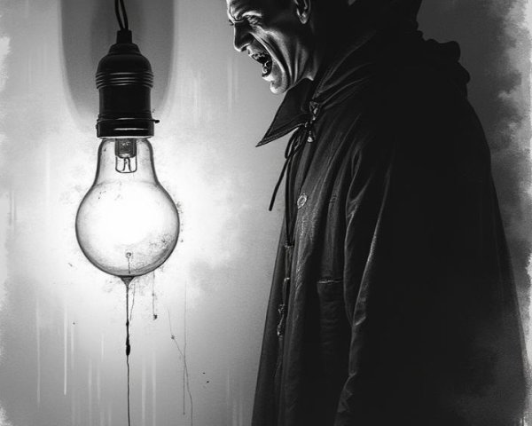 Dramatic Black-and-White Illustration of Cloaked Figure