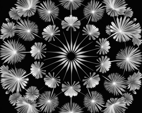 Symmetrical Floral Motifs on Black Background