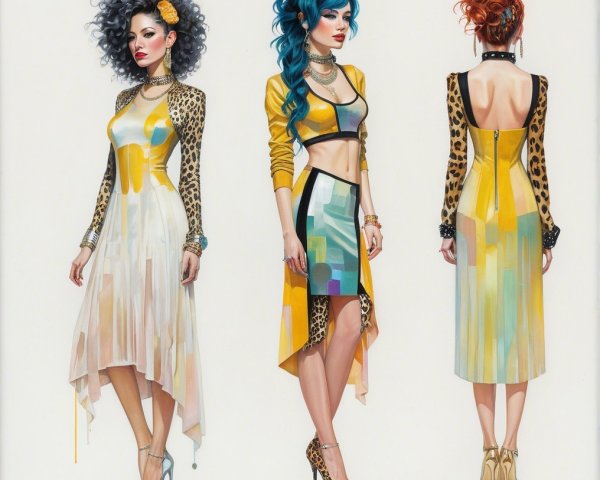 Fashionable Women in Bold Outfits and Accessories