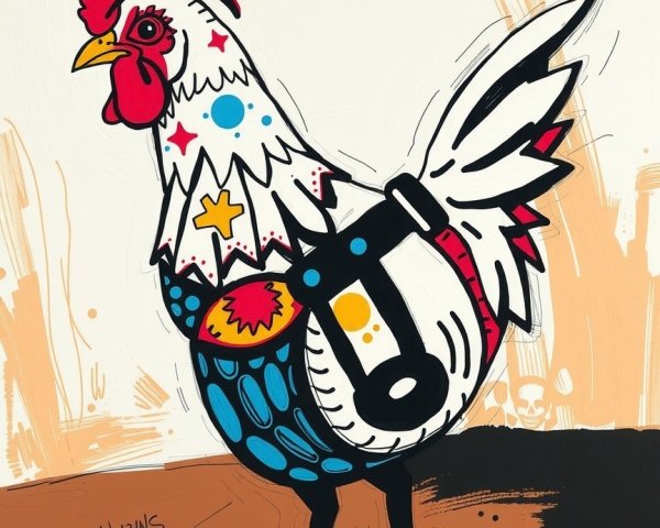 Vibrant Stylized Rooster with Whimsical Patterns