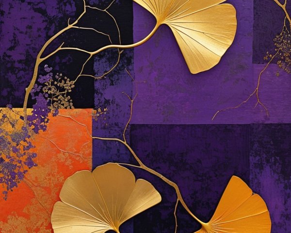 Abstract Design with Geometric Shapes and Ginkgo Leaves